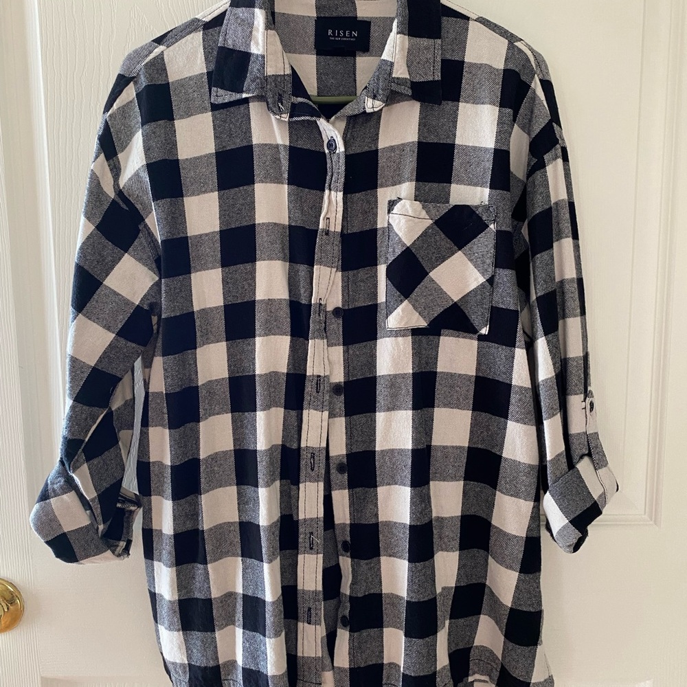 Black and white plaid, button down.